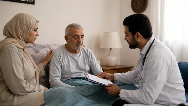 aide-soignante Inaya préparant une chambre médicalisée avant le retour d'hospitalisation au Maroc